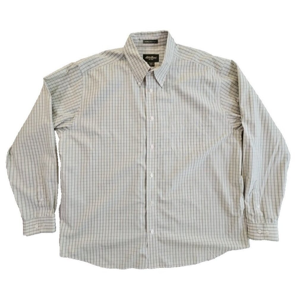 Eddie Bauer Wrinkle Resistant Shirt Men's XL Green Tan Check Long‎ Sleeve EUC